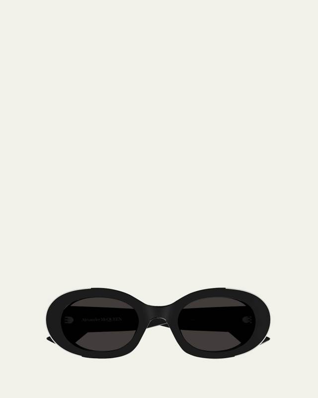 Silver Embellished Acetate Oval Sunglasses